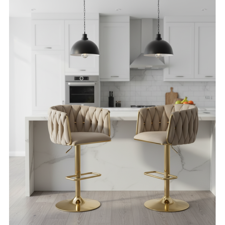 Hoker regulowany, obrotowy, barowy, do kuchni Glamour Loft Pleciony MARBELLA kawowy