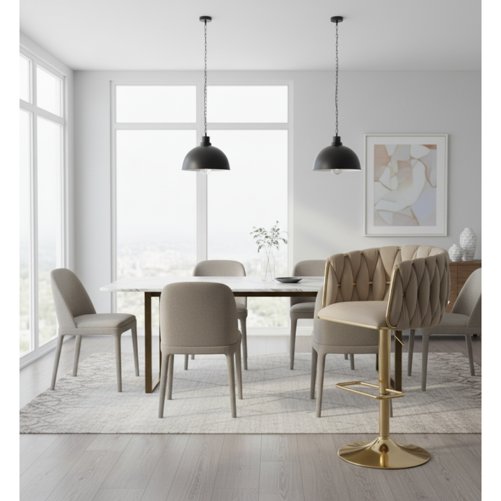 Hoker regulowany, obrotowy, barowy, do kuchni Glamour Loft Pleciony MARBELLA kawowy
