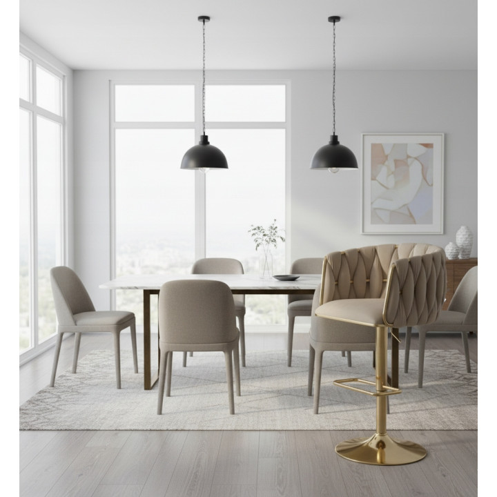 Hoker regulowany, obrotowy, barowy, do kuchni Glamour Loft Pleciony MARBELLA kawowy