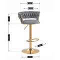 Hoker IMPERIA Glamour stołek Krzesło Barowe 100 cm Złote nóżki Welur szare