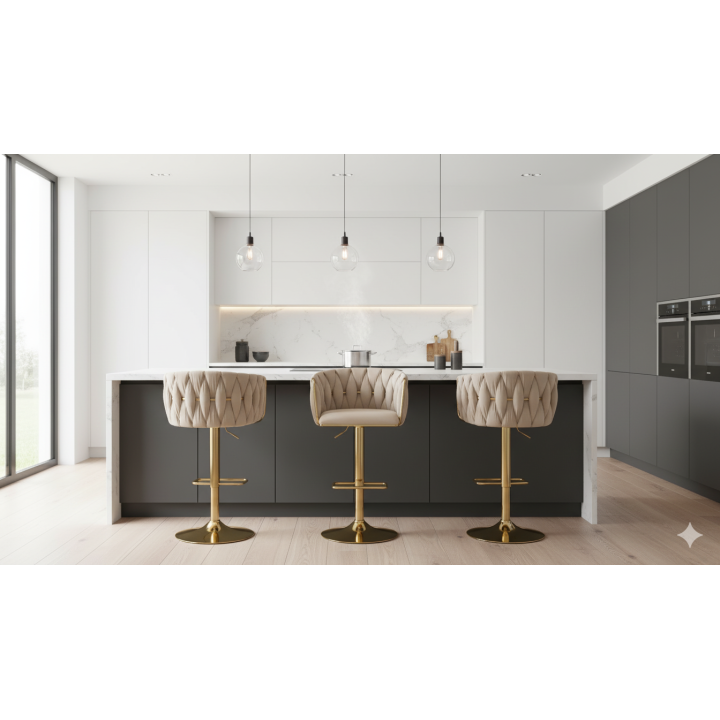 Hoker regulowany, obrotowy, barowy, beżowy do kuchni Glamour Loft Pleciony MARBELLA