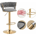 Hoker IMPERIA Glamour stołek Krzesło Barowe 100 cm Złote nóżki Welur szare