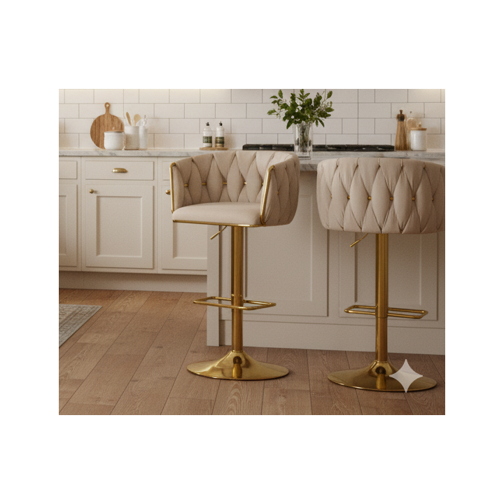 Hoker regulowany, obrotowy, barowy, beżowy do kuchni Glamour Loft Pleciony MARBELLA