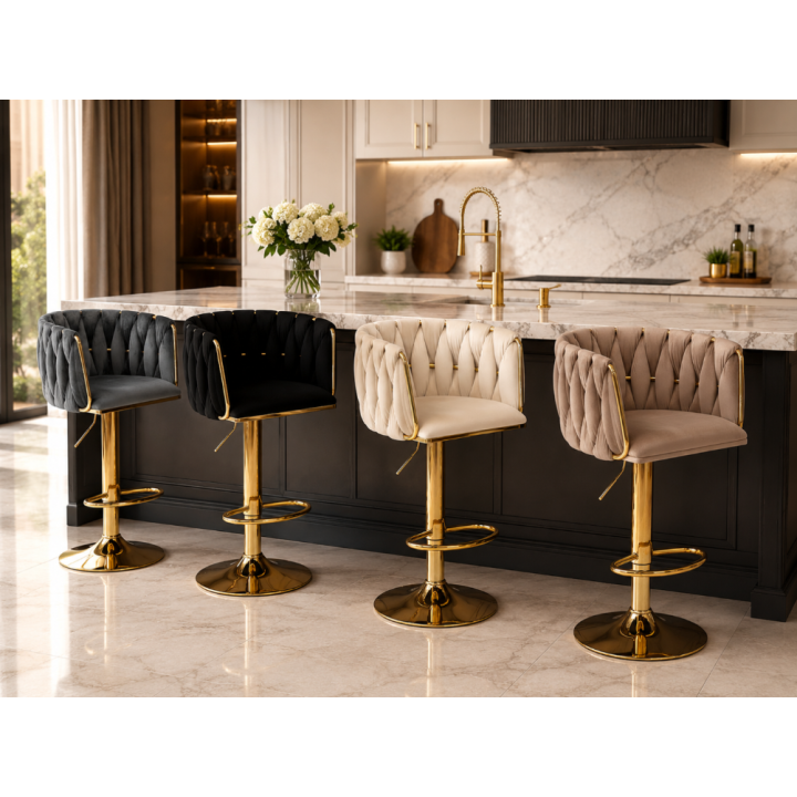Hoker regulowany, obrotowy, barowy, beżowy do kuchni Glamour Loft Pleciony MARBELLA