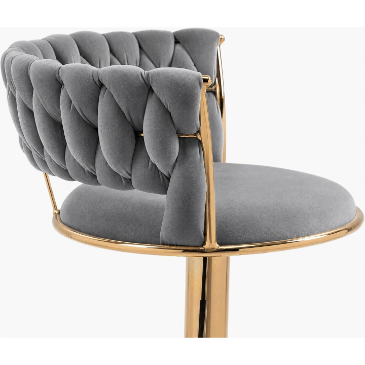 Hoker IMPERIA Glamour stołek Krzesło Barowe 100 cm Złote nóżki Welur szare