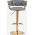 Hoker IMPERIA Glamour stołek Krzesło Barowe 100 cm Złote nóżki Welur szare