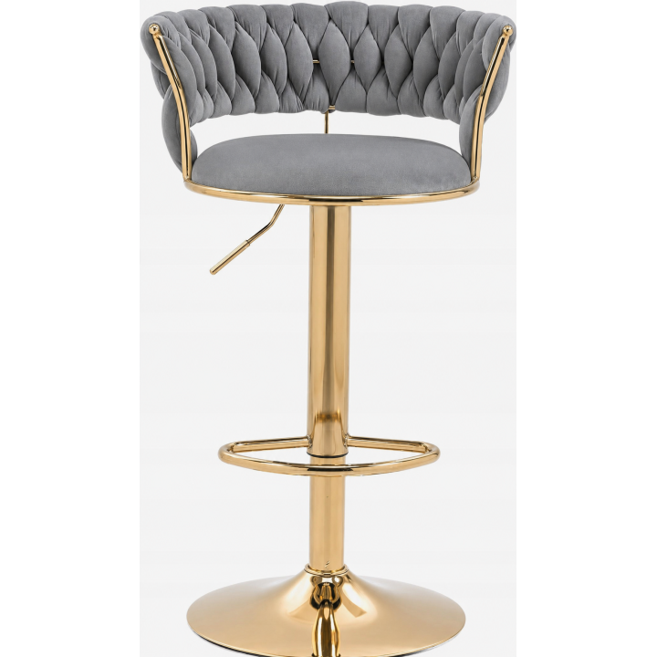 Hoker IMPERIA Glamour stołek Krzesło Barowe 100 cm Złote nóżki Welur szare