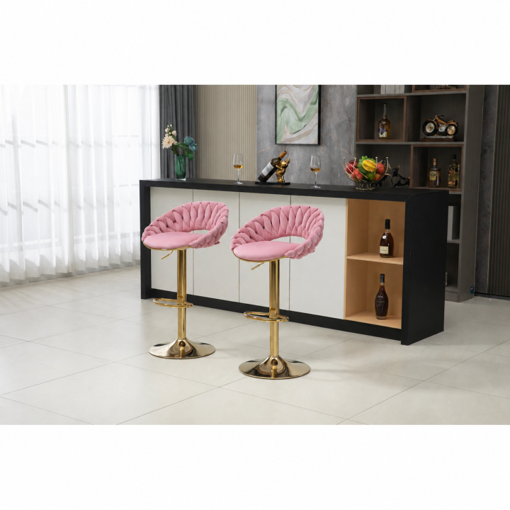 Hoker regulowany, krzesło barowe, FARVISO różowy elegancki loft