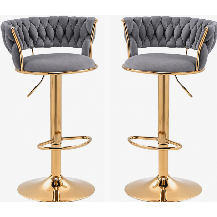 Hoker IMPERIA Glamour stołek Krzesło Barowe 100 cm Złote nóżki Welur szare