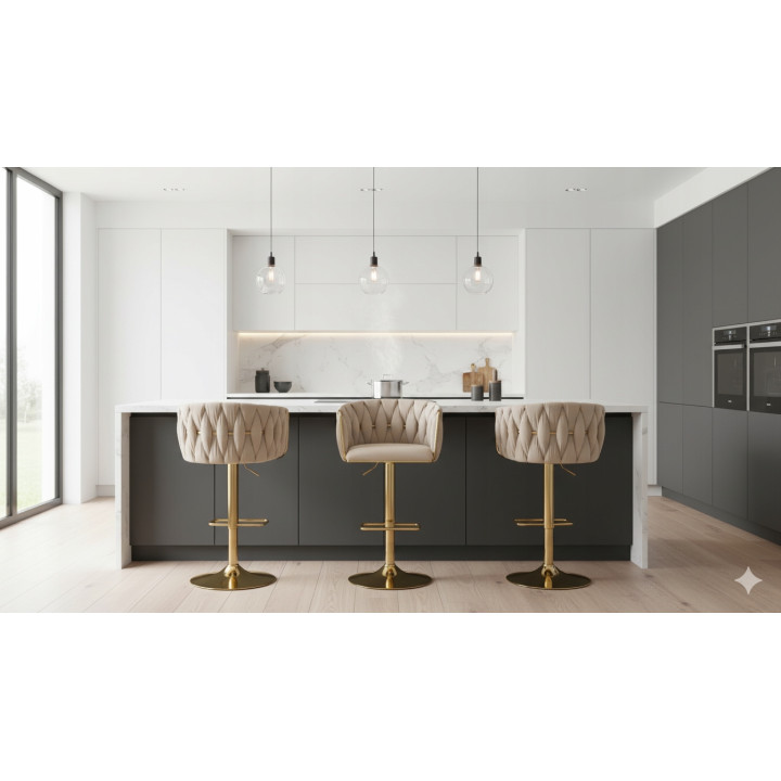 Hoker regulowany, obrotowy, barowy, beżowy do kuchni Glamour Loft Pleciony MARBELLA