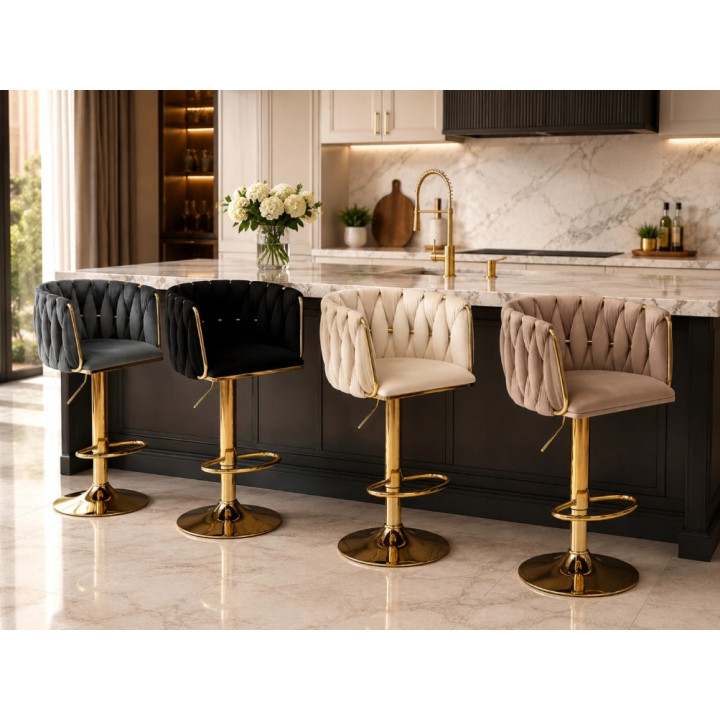 Hoker regulowany, obrotowy, barowy, beżowy do kuchni Glamour Loft Pleciony MARBELLA