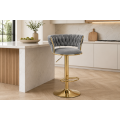 Hoker IMPERIA Glamour stołek Krzesło Barowe 100 cm Złote nóżki Welur szare