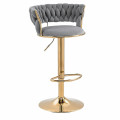 Hoker IMPERIA Glamour stołek Krzesło Barowe 100 cm Złote nóżki Welur szare