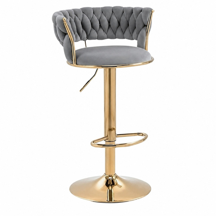 Hoker IMPERIA Glamour stołek Krzesło Barowe 100 cm Złote nóżki Welur szare