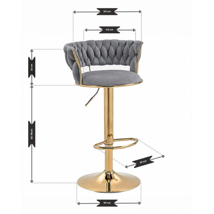 Hoker IMPERIA Glamour stołek Krzesło Barowe 100 cm Złote nóżki Welur szare
