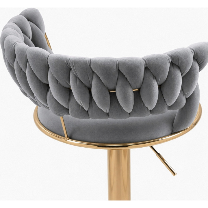 Hoker IMPERIA Glamour stołek Krzesło Barowe 100 cm Złote nóżki Welur szare