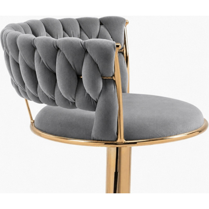 Hoker IMPERIA Glamour stołek Krzesło Barowe 100 cm Złote nóżki Welur szare