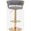 Hoker IMPERIA Glamour stołek Krzesło Barowe 100 cm Złote nóżki Welur szare