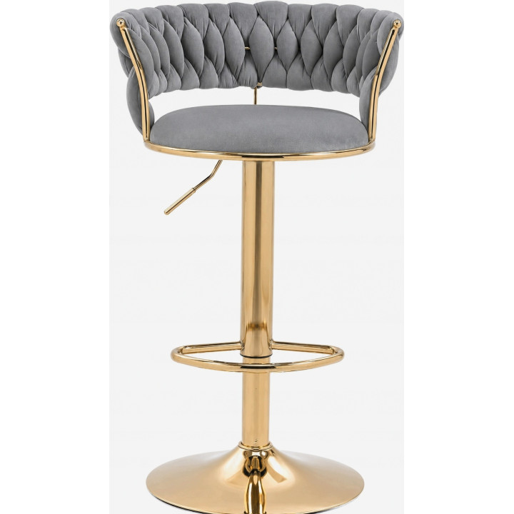 Hoker IMPERIA Glamour stołek Krzesło Barowe 100 cm Złote nóżki Welur szare