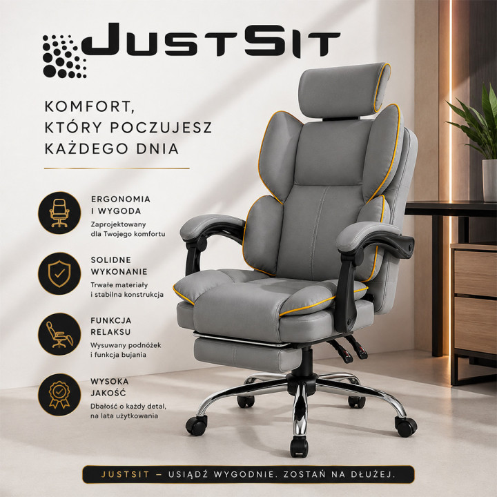 Fotel obrotowy, biurowy, ergonomiczny COMO szary
