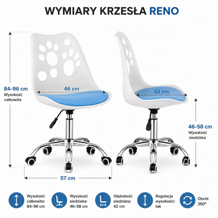 Krzesło obrotowe RENO - biało-niebieskie