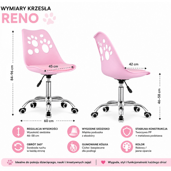 Krzesło obrotowe RENO - róż