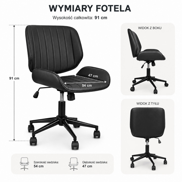FOTEL Obrotowy, regulowany Tores Eco skóra szary do Pracowni, biura, salonu