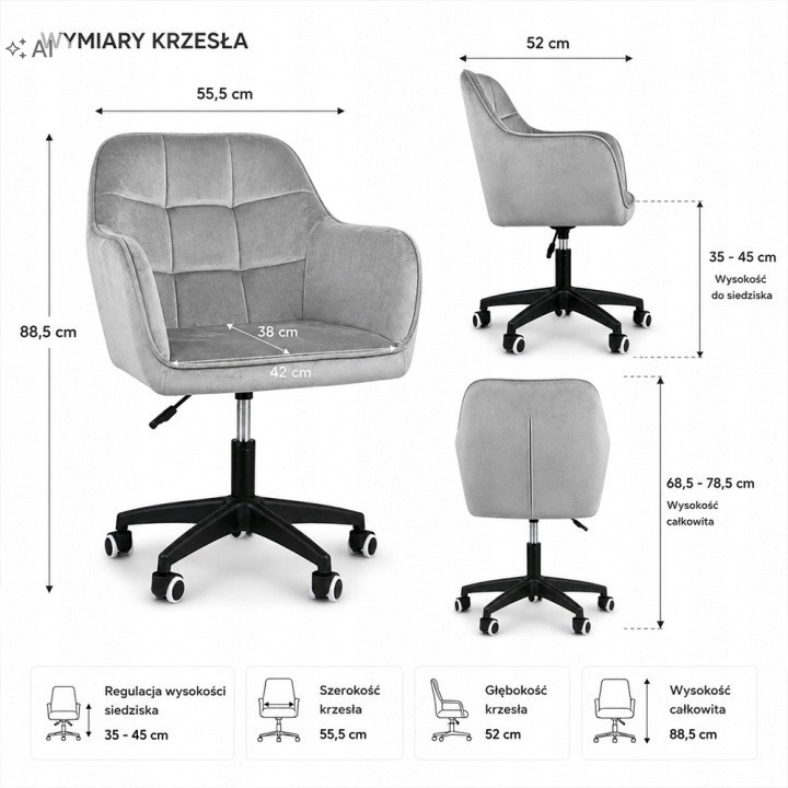 Krzesło/fotel biurowy dla dziecka, salonu, pracowni TRIVAGO szary BL