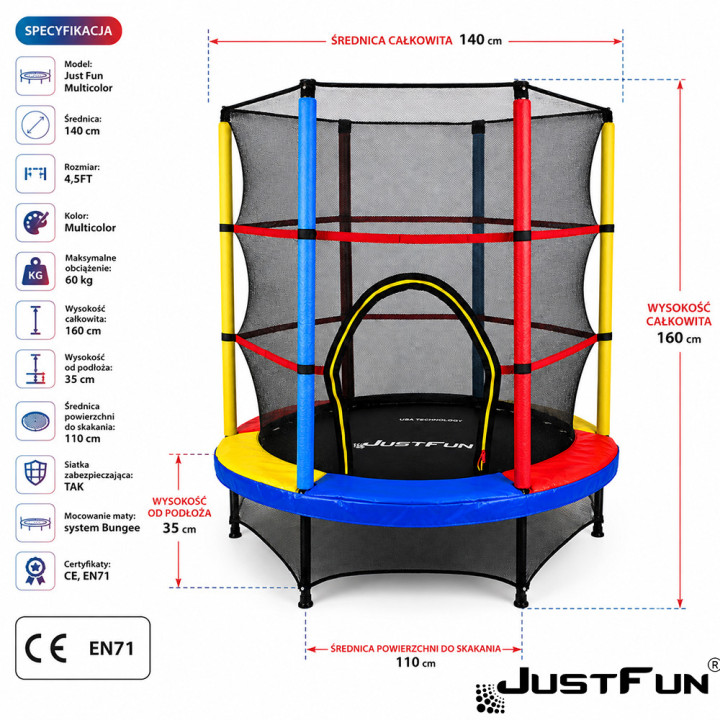 TRAMPOLINA do wewnątrz 140cm JUST FUN multicolor