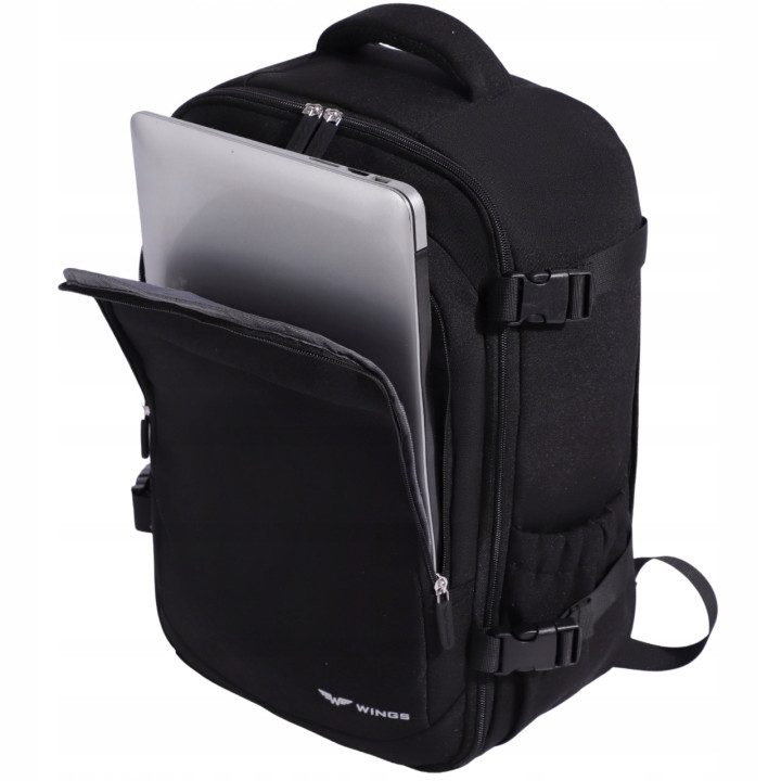 Plecak kabinowy WINGS bagaż podręczny 40x25x20 Ryanair Wizz Air 20L BLACK