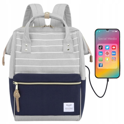 MODNY PLECAK DAMSKI HIMAWARI MIEJSKI DO PRACY SZKOŁY LAPTOP 14 USB SZARY