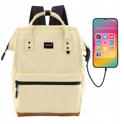 Plecak HIMAWARI Damski Szkolny do Szkoły Miejski A4 USB Pojemny 19L Pastel