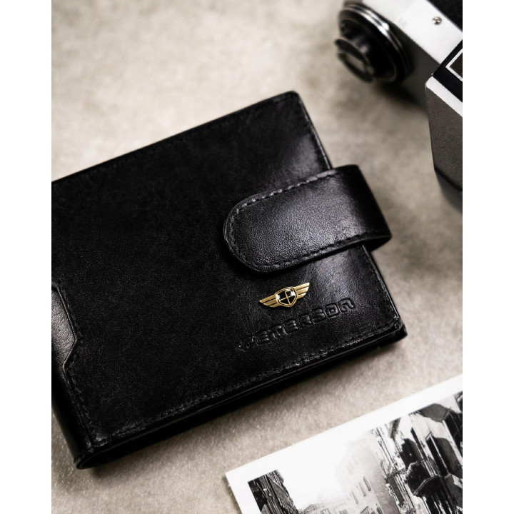 Peterson Zestaw portfel + etui skórzane męskie BLACK czarny PREZENT