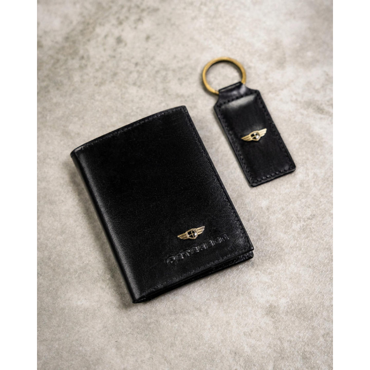 Peterson Zestaw portfel + etui skórzane męskie BLACK czarny PREZENT