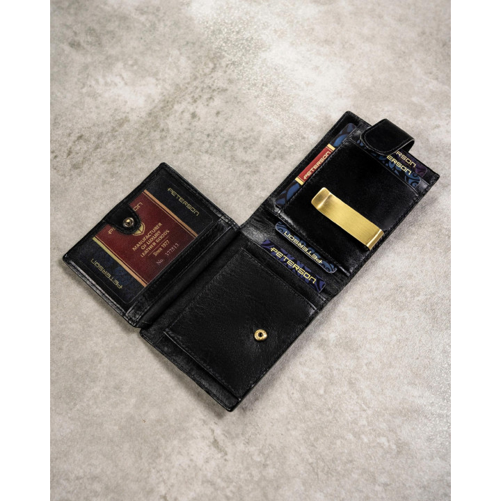 Peterson Zestaw portfel + etui skórzane męskie BLACK czarny PREZENT