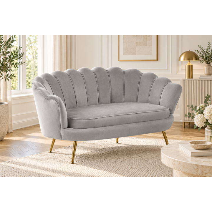 SZARA WELUROWA SOFA KANAPA DWUOSOBOWA TAPICEROWANA FLOWERS