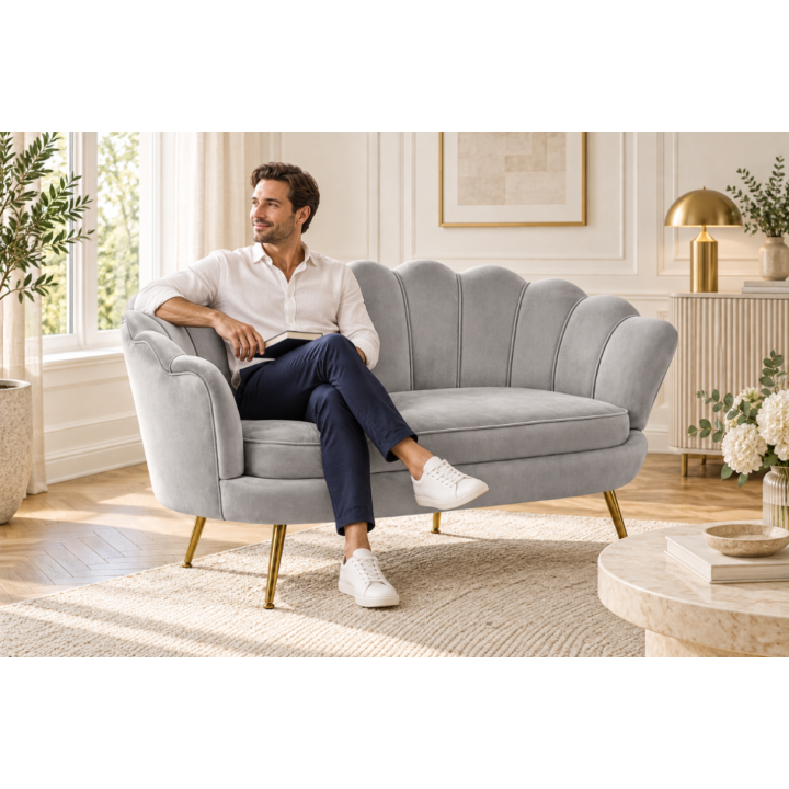 SZARA WELUROWA SOFA KANAPA DWUOSOBOWA TAPICEROWANA FLOWERS
