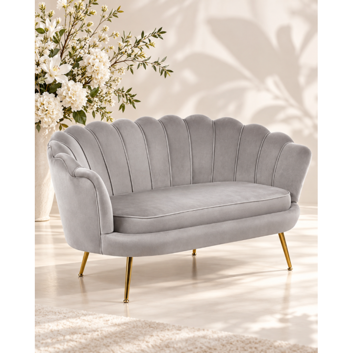 SZARA WELUROWA SOFA KANAPA DWUOSOBOWA TAPICEROWANA FLOWERS