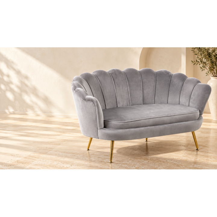 SZARA WELUROWA SOFA KANAPA DWUOSOBOWA TAPICEROWANA FLOWERS
