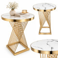 Stolik Okrągły 60 Cm Glamour Biały Wzór Marmuru Złota Podstawa Do Salonu