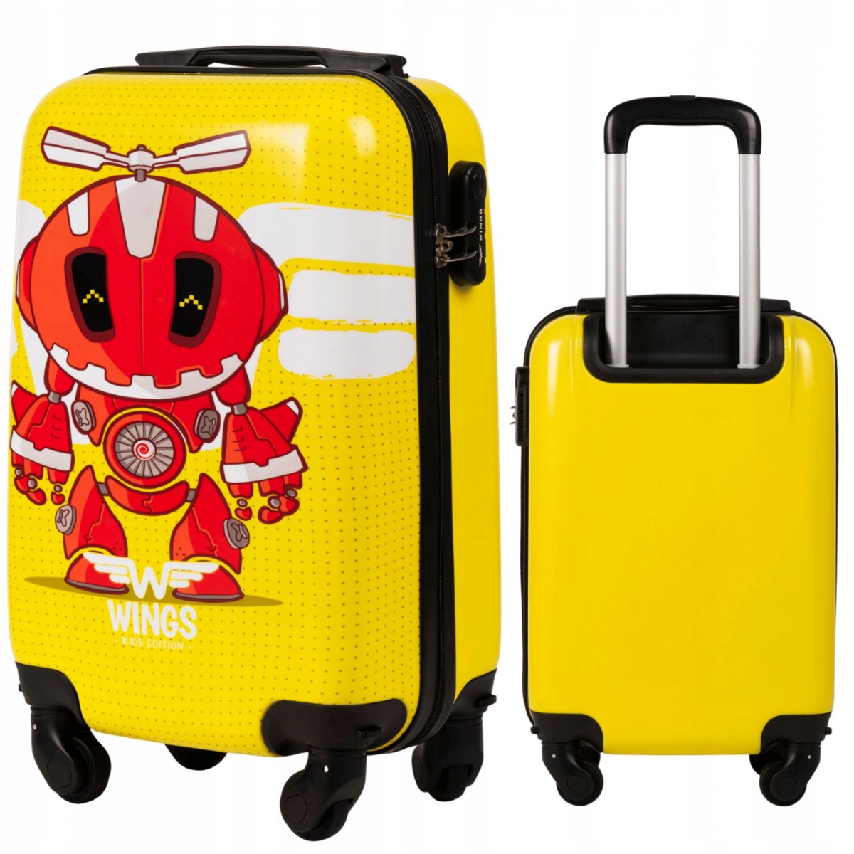 Wings MAŁA kabinowa TWARDA walizka dziecięca KD-01 XS YELLOW