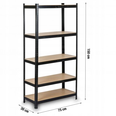 Regał metalowy magazynowy 150 x 75 x 30 cm Humberg HR-811 czarny mocny