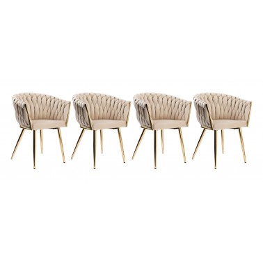 Krzesło Fotel do salonu IMPERIA welur Beżowy Krem GLAMOUR LOFT 4 szt.