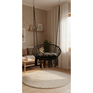 Fotel wiszący Boho Fotel Wiszący z Poduszką RIO CZARNE