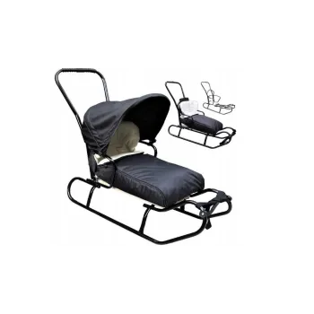 Polskie sanki 5w1 (sanki, śpiworek, pchacz, oparcie, budka) CZARNE