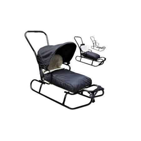 Polskie sanki 5w1 (sanki, śpiworek, pchacz, oparcie, budka) CZARNE