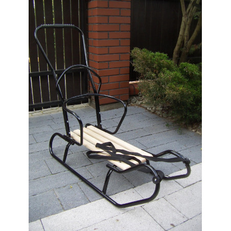 Polskie sanki 5w1 (sanki, śpiworek, pchacz, oparcie, budka) CZARNE