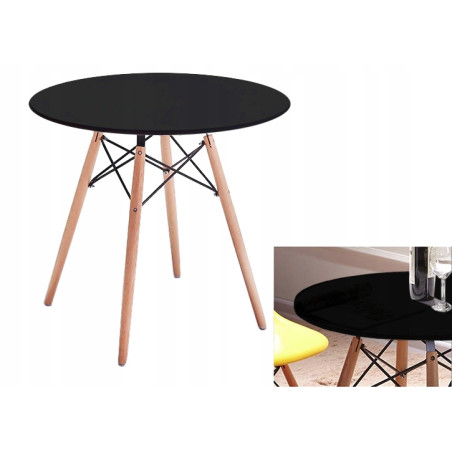 Stół CZARNY JUST HOME skandynawski okrągły buk jasny 80 x 80 x 72 cm czarny