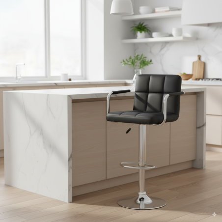 Hoker Barowy Krzesło z Podłokietnikami do wyspy ekoskóra ASTANA czarny