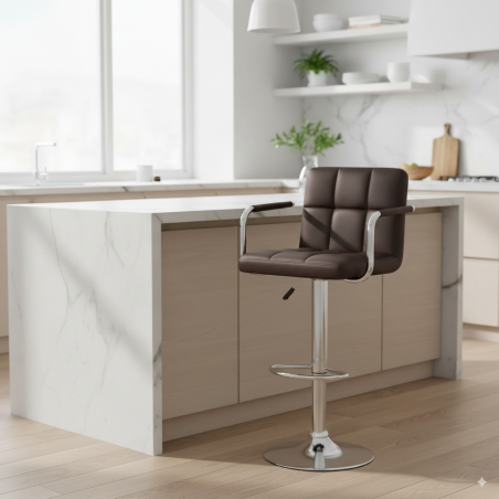 Hoker Barowy Krzesło z Podłokietnikami do wyspy ekoskóra ASTANA brązowy